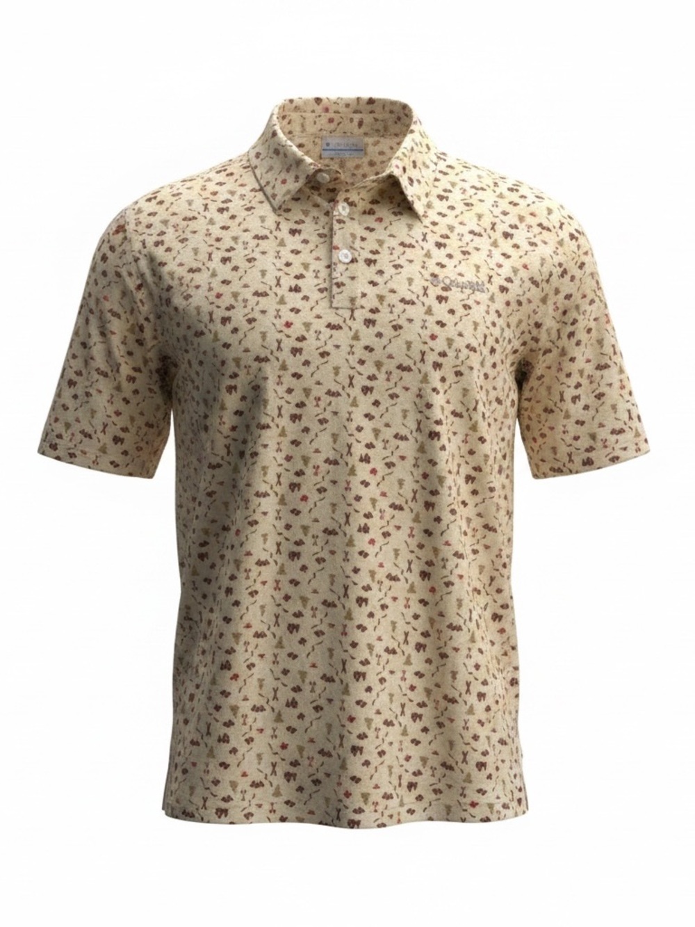 Columbia Brand Men's XL Beige “Outdoor” Patterned short sleeve Polo Shirt